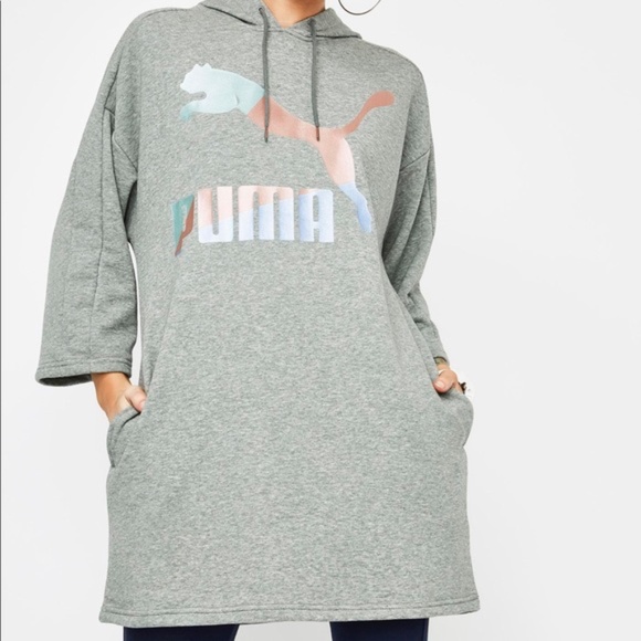 Puma Women's Heather Glam Oversized Hooded‎ Gray Dress Size Medium - Picture 9 of 9